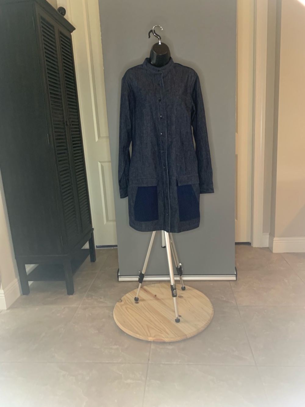 Dark Blue Denim and Knit Contrast Dress